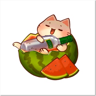 Drunk Watermelon Kitty Posters and Art